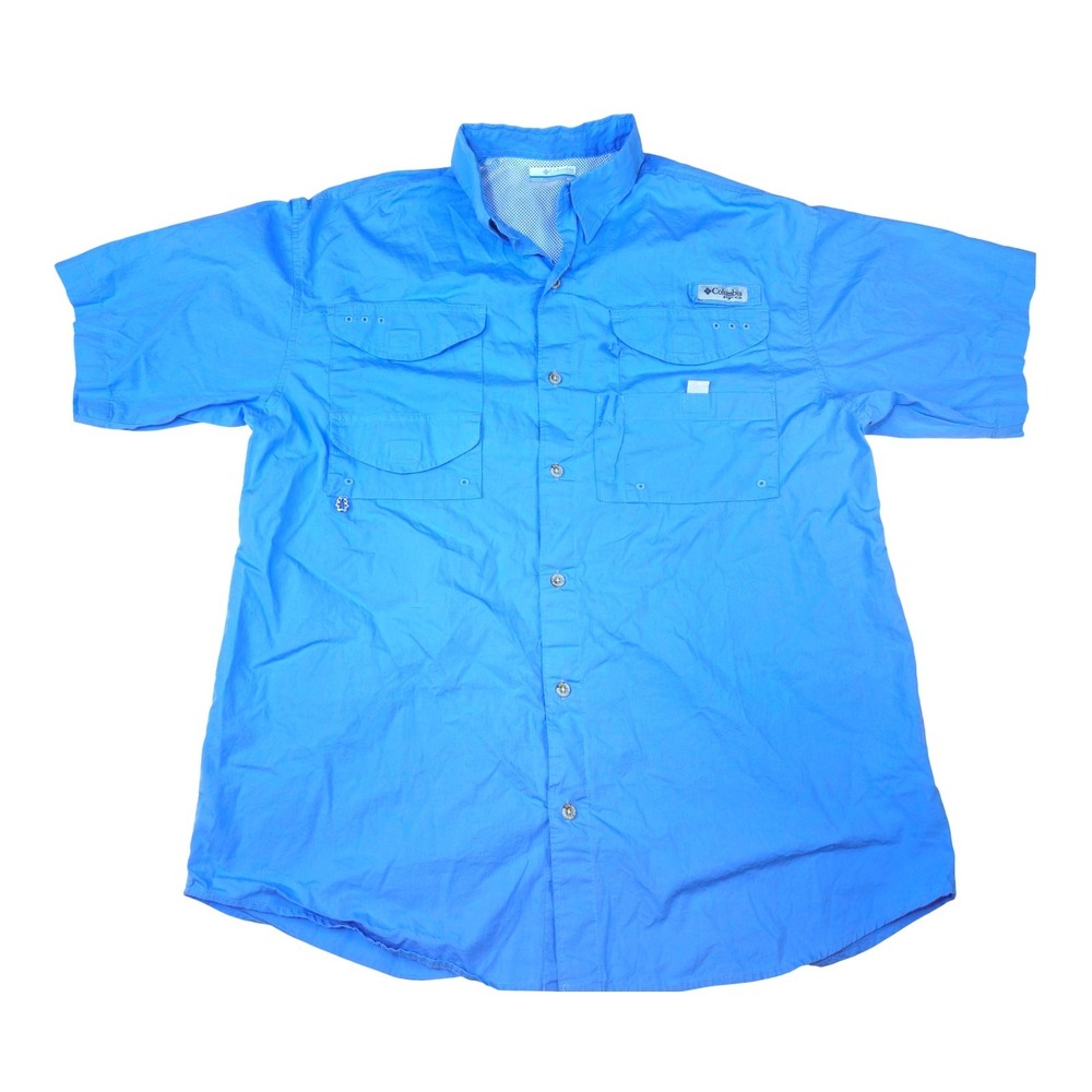 Columbia PFG Men's Blue Short Sleeve Fishing Shirt Outdoor Performance Gear